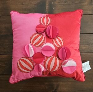 Ashland Christmas Berry Jolly Pillow 18 x 18in Red & Pink Pom Pom Ornament Tree
